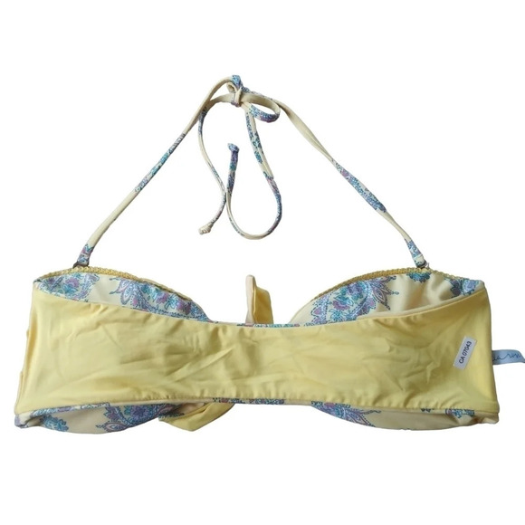 Isabella Rose Bathing Swim Bikini Top Yellow with Paisleys L - Picture 6 of 8